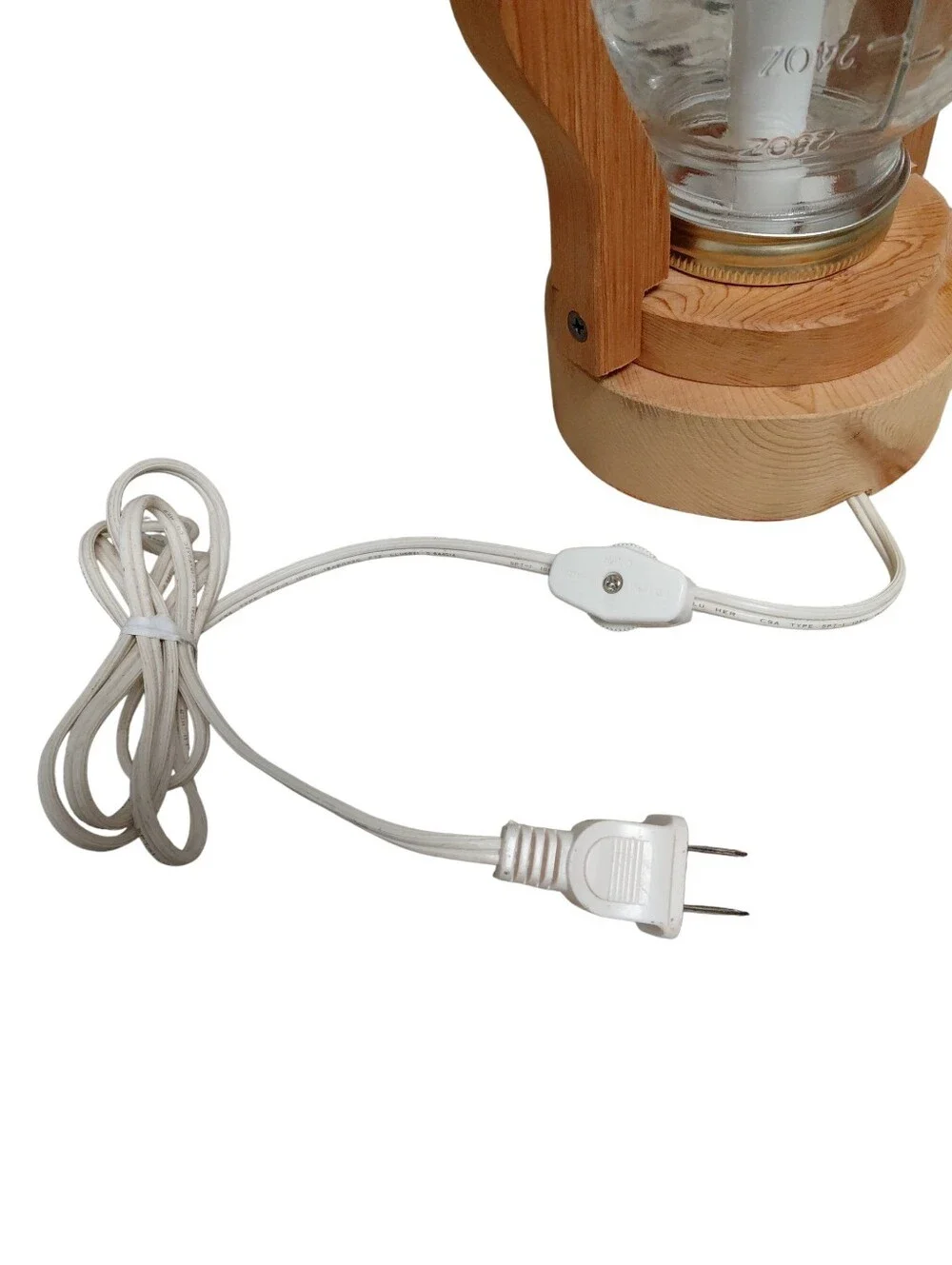 Handmade wooden electric lantern glass jar chimney Small white bulb Metal Handle